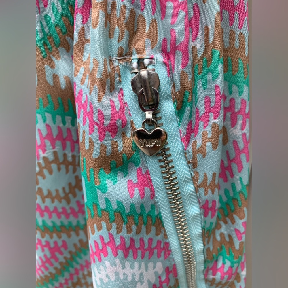 Anthropologie YUMI Pink Green Grey Geometric Pockets Dress Size 8 - Picture 5 of 7